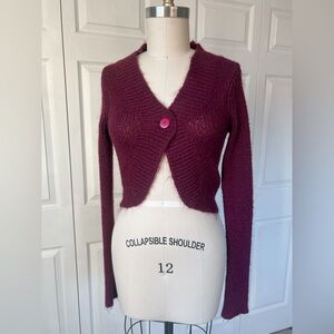 Guess Collection Long Sleeve Knit & Mohair Cardigan Sweater in Maroon
